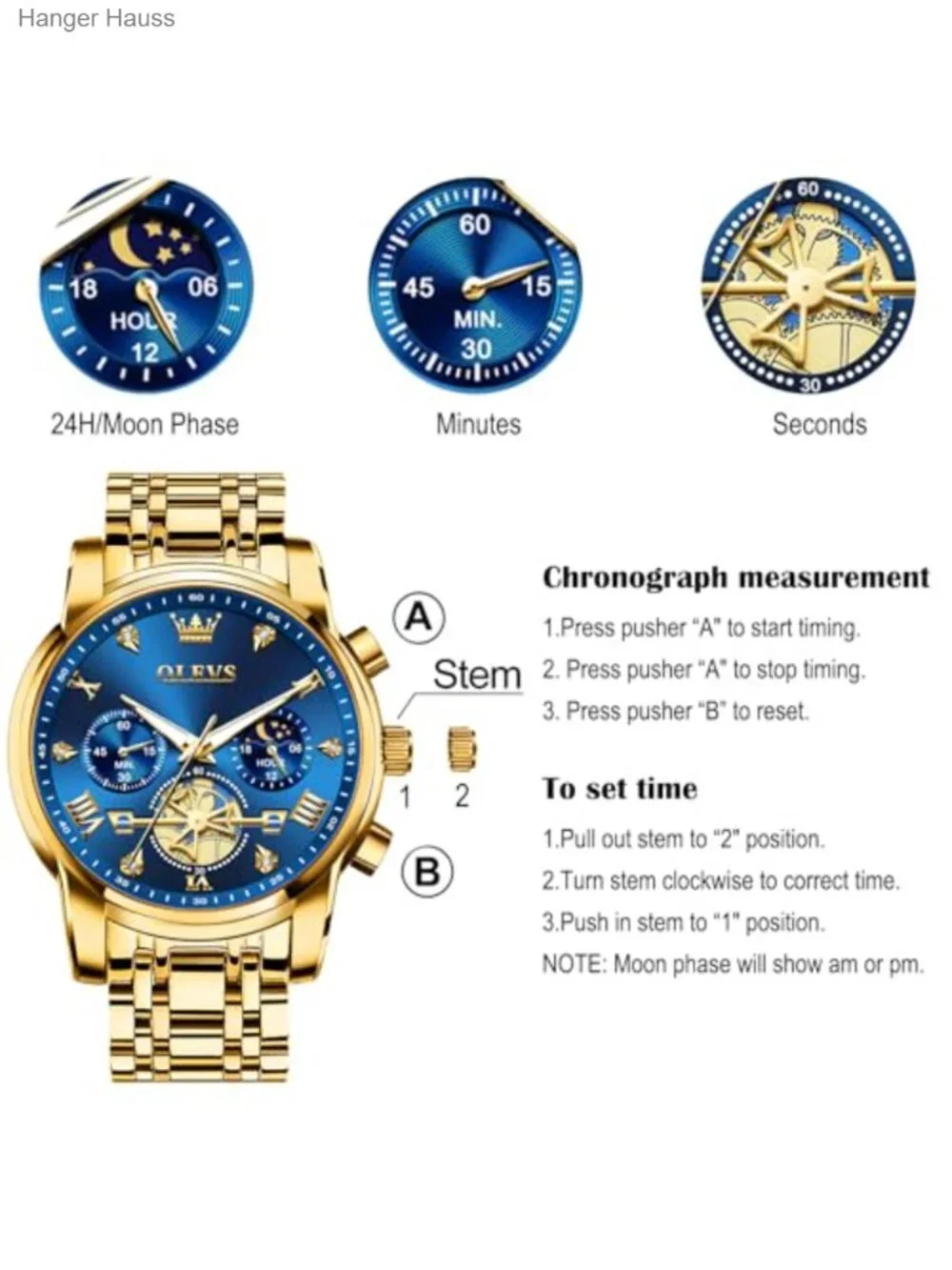 Men's Stainless Steel Chronograph Quartz Watch Dress Analog